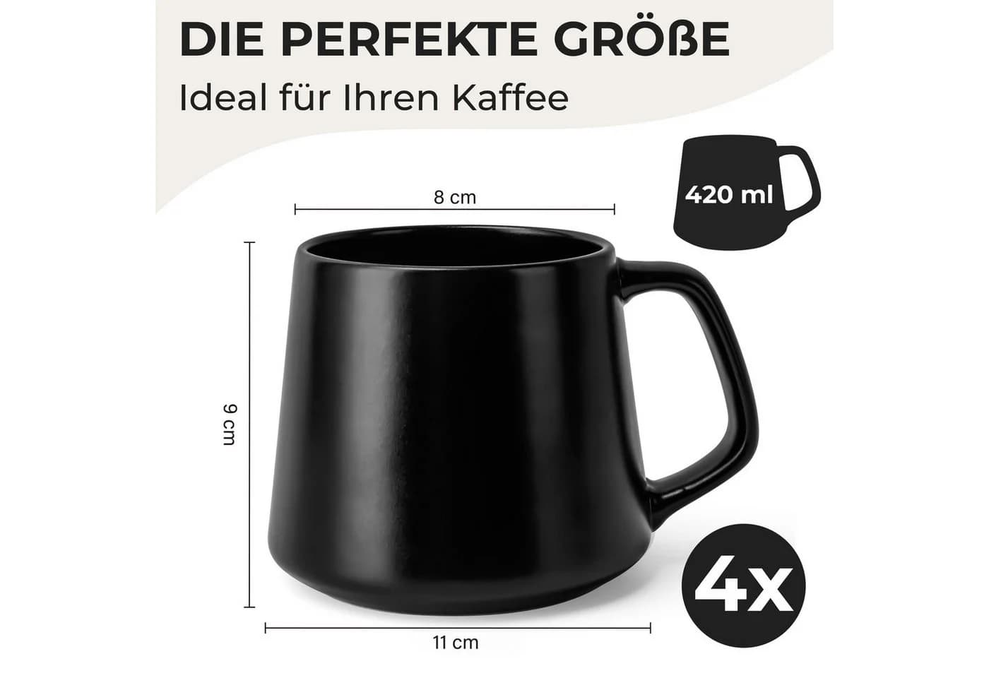 MiaMio Luxe Kaffeebecher 4-tlg. Schwarz 420 ml Keramik