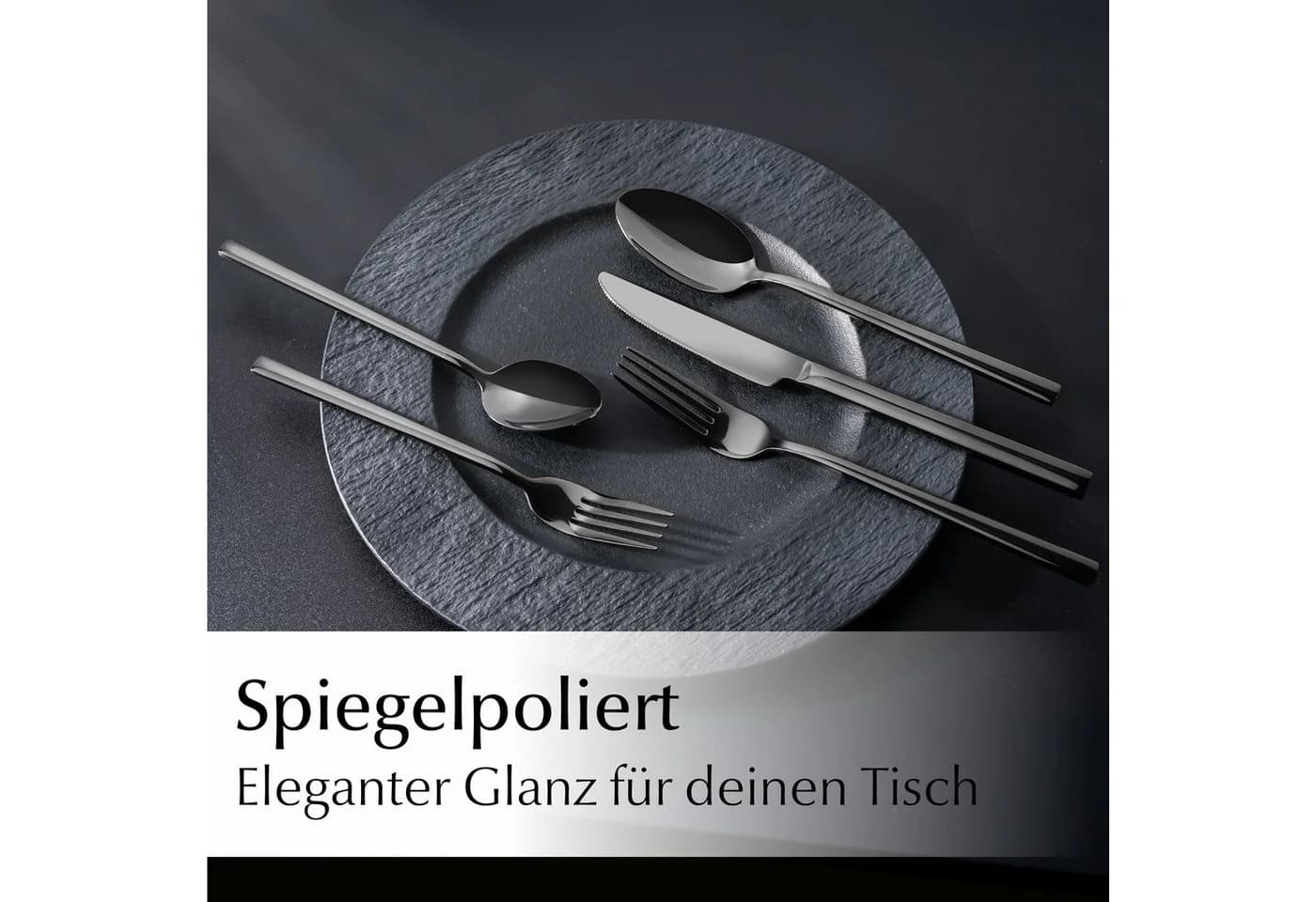 MiaMio Besteck-Set Schwarz matt 36-tlg. mit Steakmessern Edelstahl