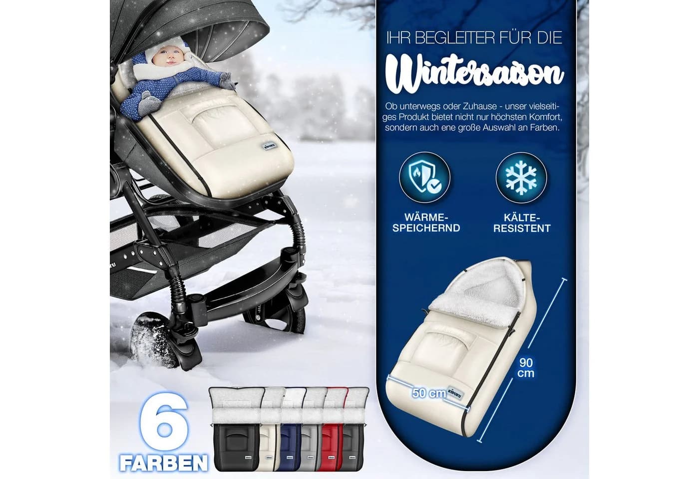 KIDUKU Babyfußsack Winter Beige Wasserdicht mit Wickelfunktion