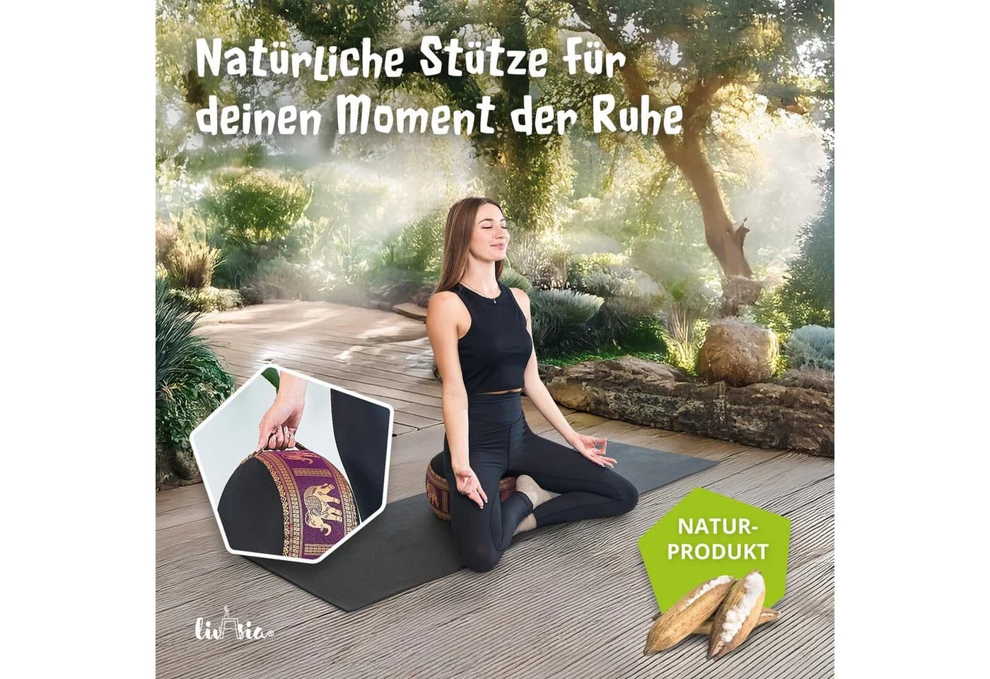 livasia Meditationskissen Zafukissen Deluxe Lila/Schwarz Kapok