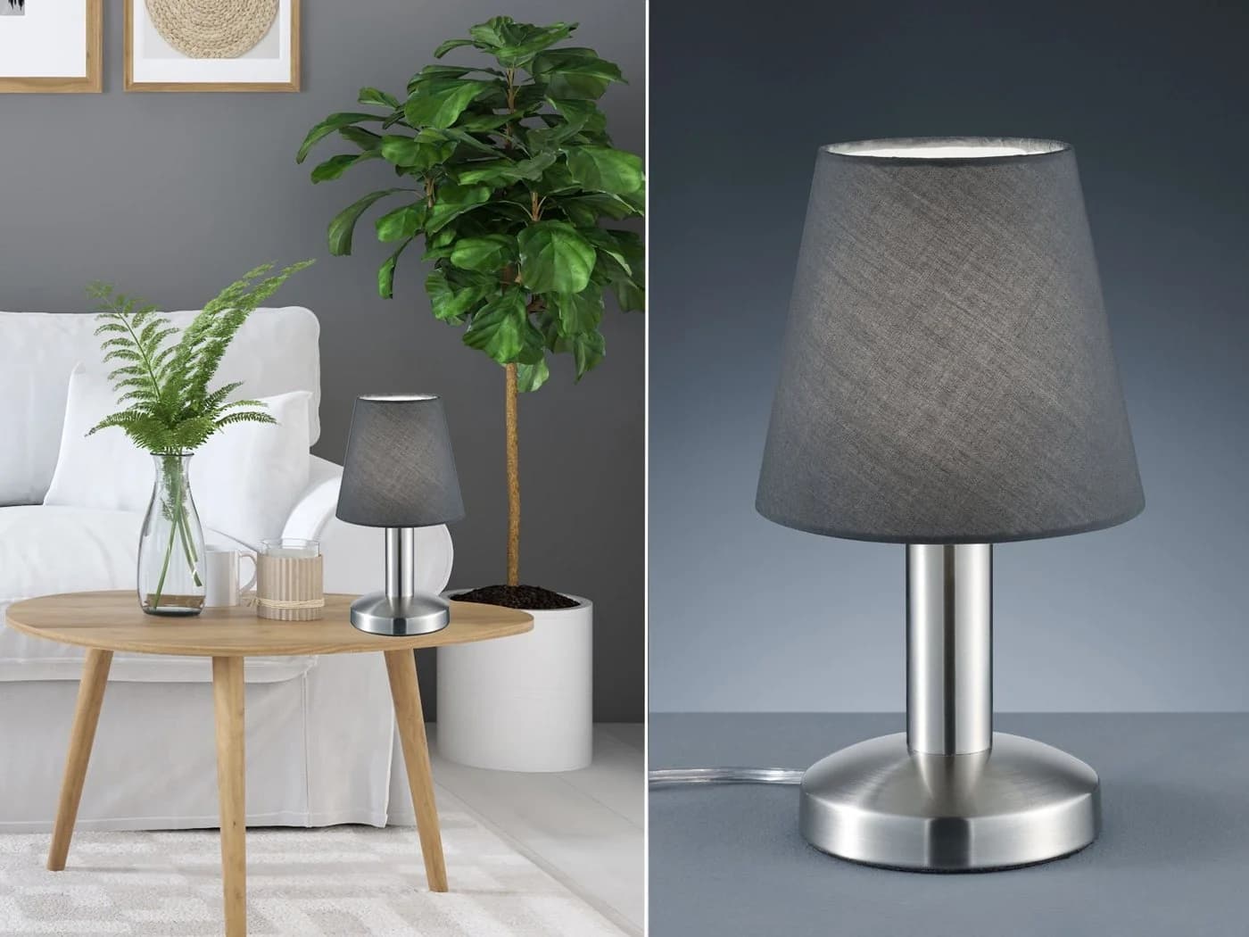 TRIO Leuchten LED Nachttischlampe Touch Dimmbar Grau Silber