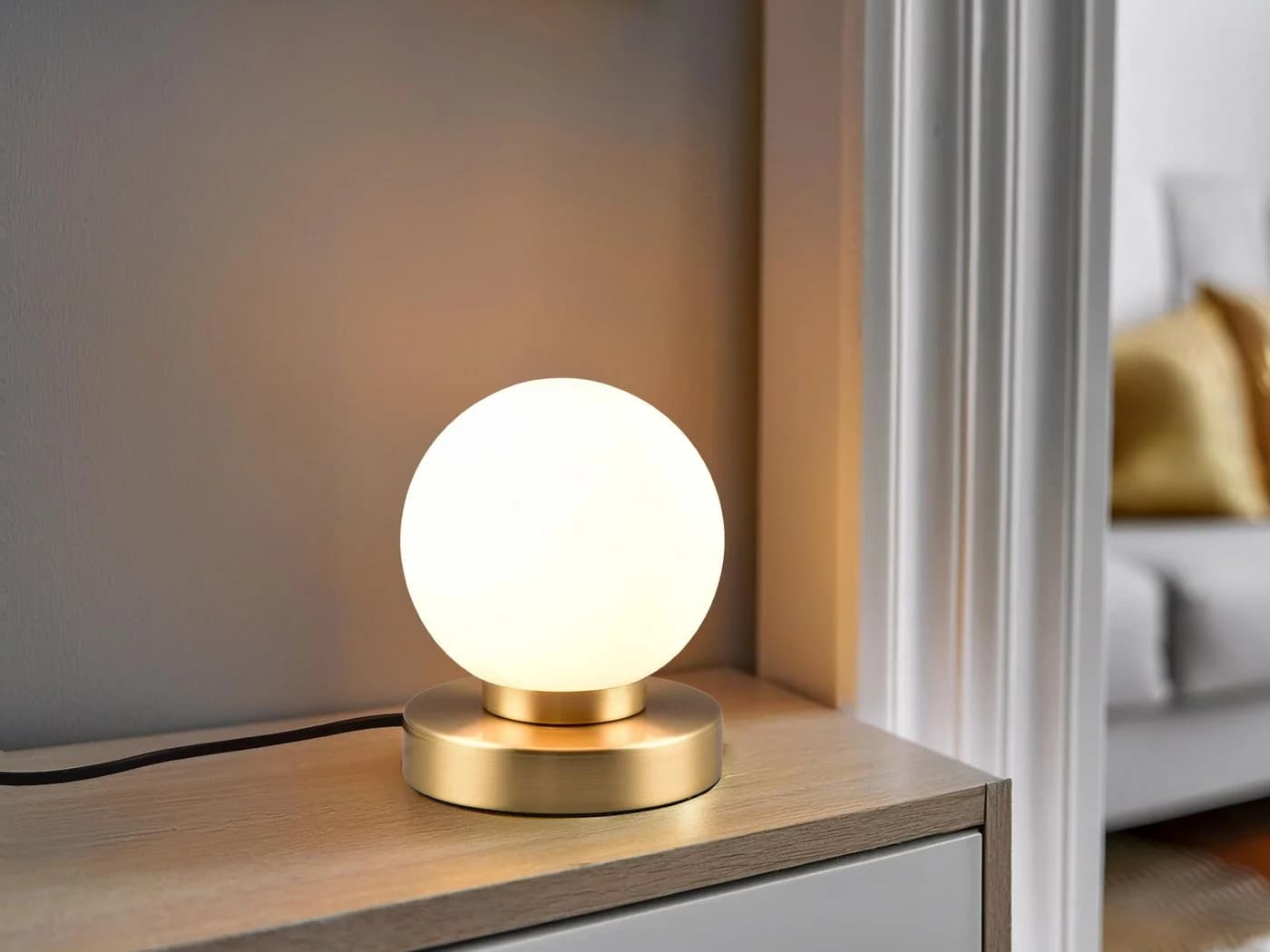 Reality Leuchten LED Nachttischlampe Touch Dimmbar Weiß Messing