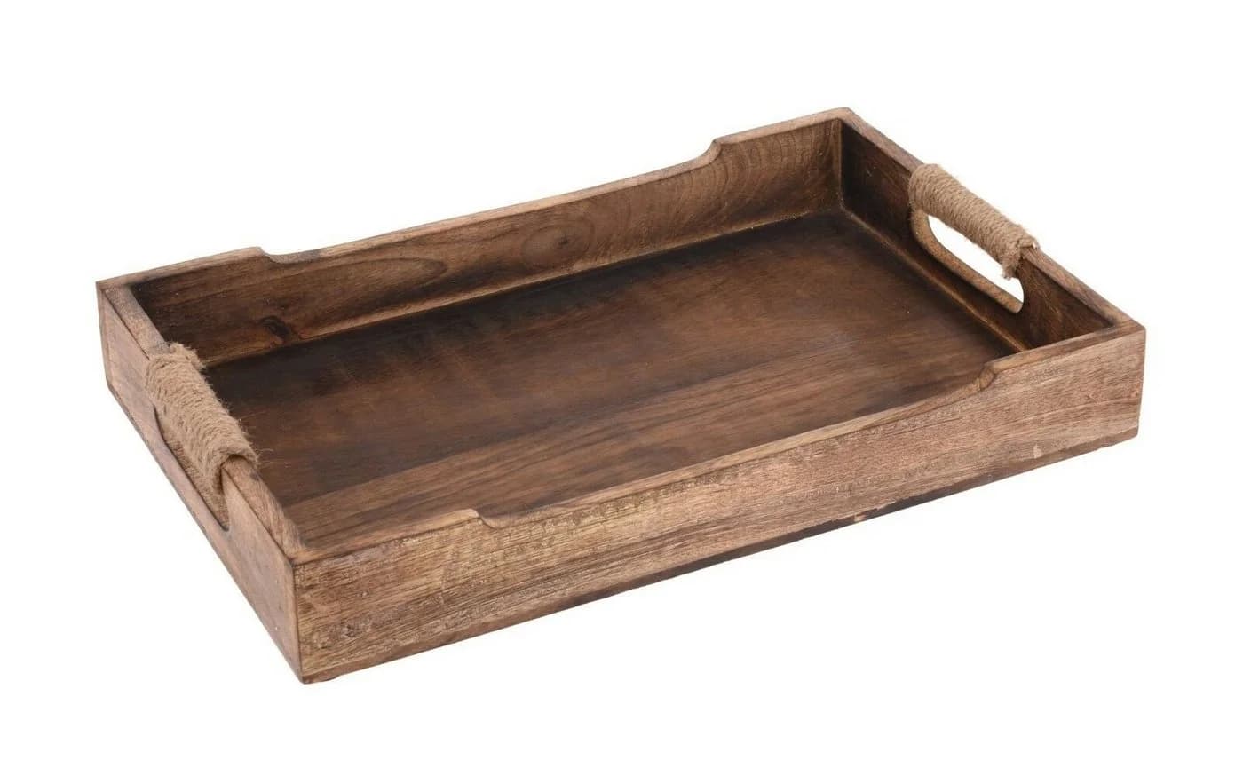 Meinposten Dekotablett Mangoholz Braun mit Juteband-Griffen