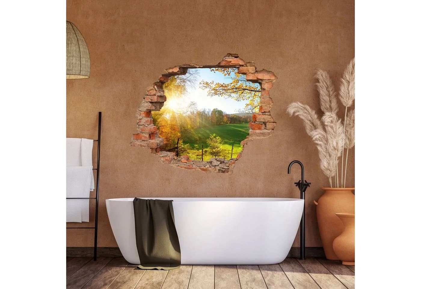 WallSpirit Wandtattoo Wanddurchbruch Waldlichtung Selbstklebend Rückstandslos Ablösbar