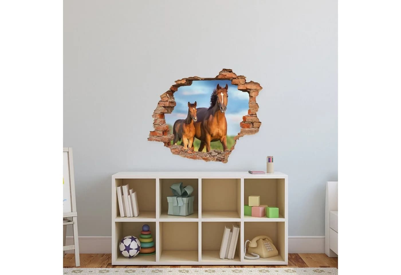WallSpirit Wandtattoo Wanddurchbruch Pferd mit Fohlen Selbstklebend Rückstandslos Abziehbar