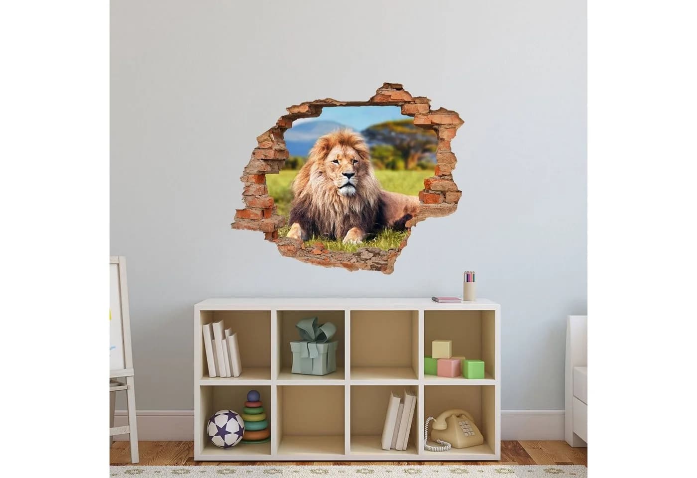 WallSpirit Wandtattoo Wanddurchbruch Löwe Selbstklebend Rückstandslos Abziehbar