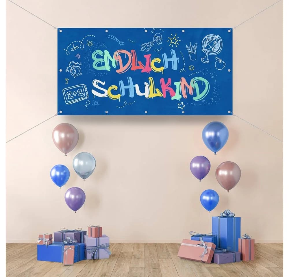 WallSpirit Hängedekoration Banner Einschulung Blau