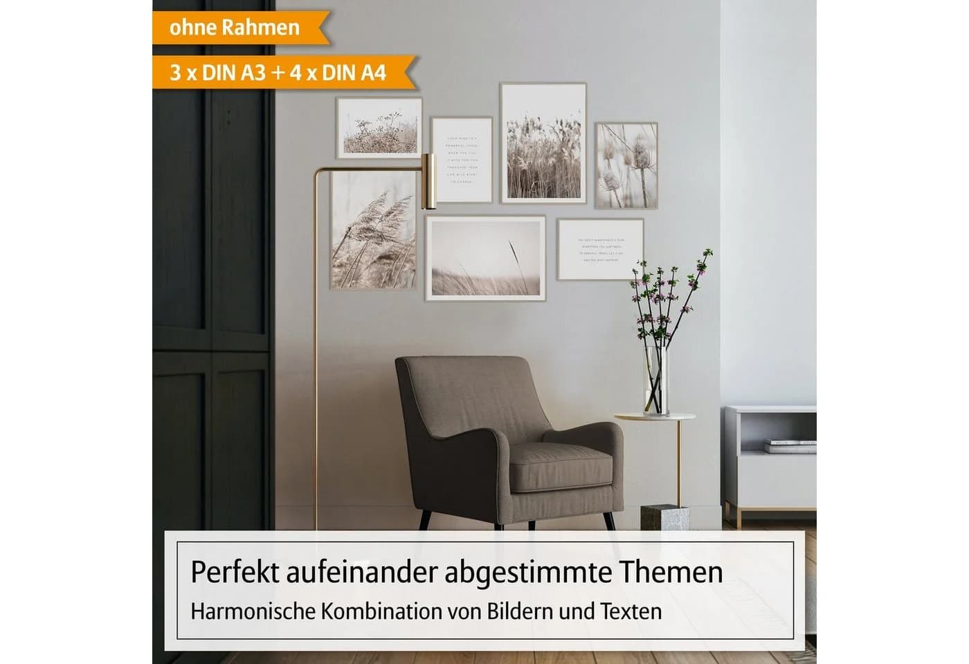 Hyggelig Home Poster Gräser - Premium Poster Set 7 Wandbilder Beige Pflanze