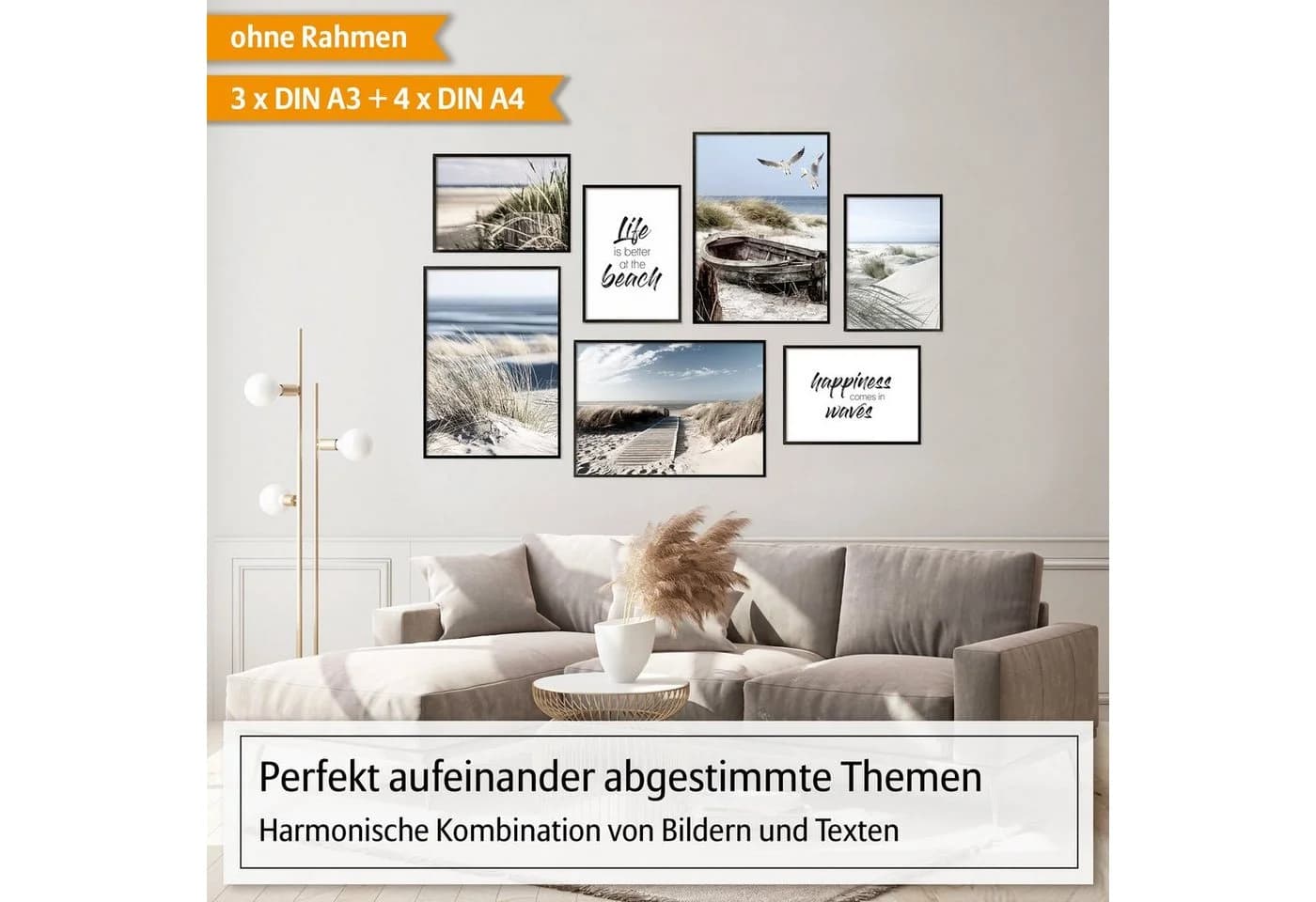 Hyggelig Home Poster Strand - Premium Poster Set 7 Wandbilder Ocean, Meer