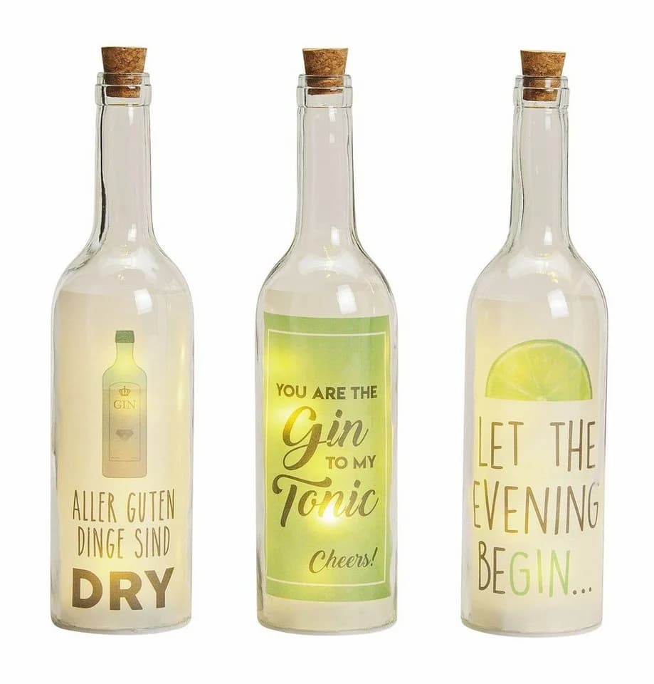 Spetebo LED Dekolicht Glas Flasche GIN 5 LED - 3er Set