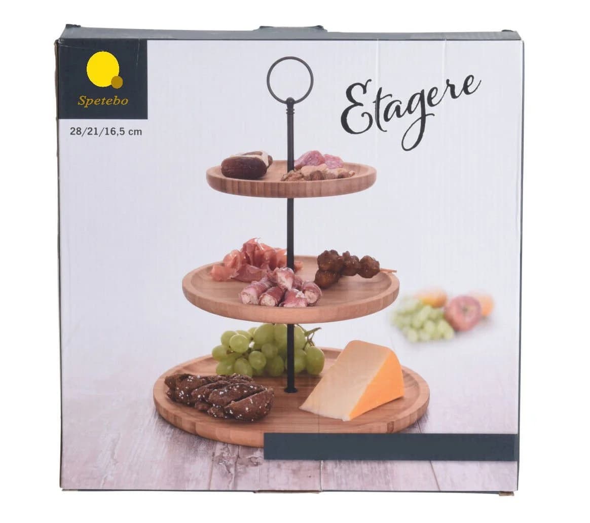 Spetebo Bambus Etagere 3-stöckig Beige/Schwarz