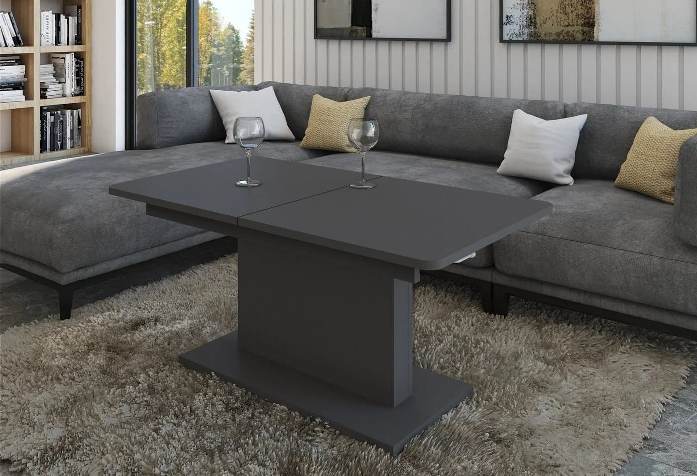 designimpex Couchtisch DC-1 Anthrazit Grau Matt Höhenverstellbar Ausziehbar