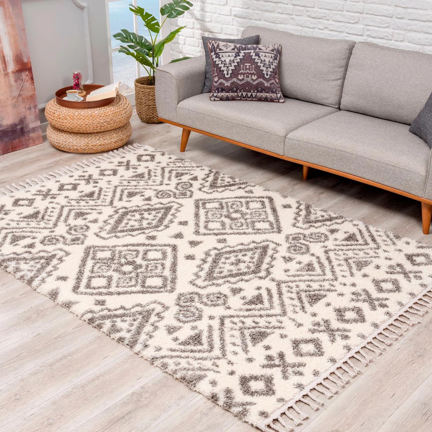 Ethno Look Teppich in Beige und Creme