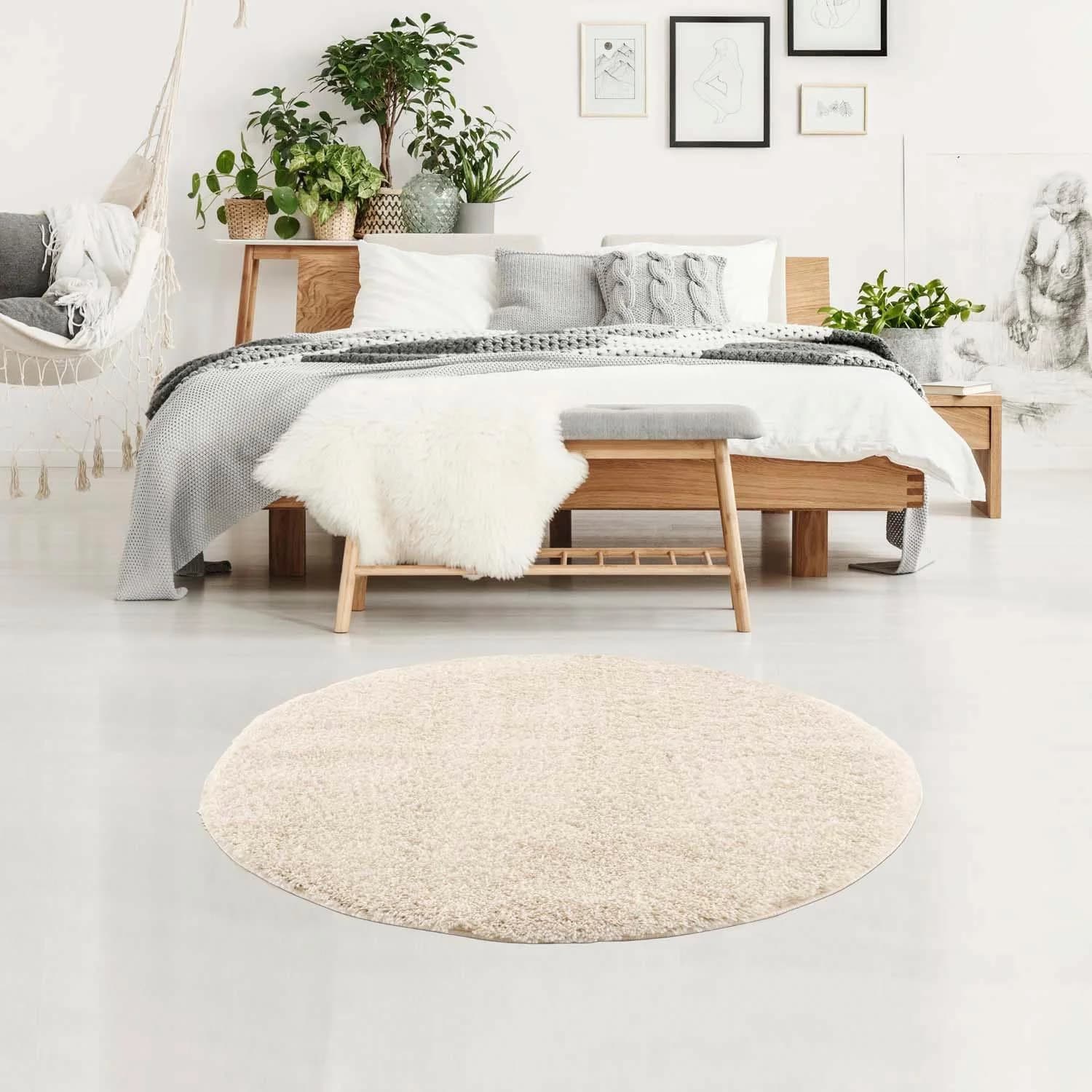 CARPET CITY Hochflor-Teppich Pulpy 100 Creme Rund mit Fransen