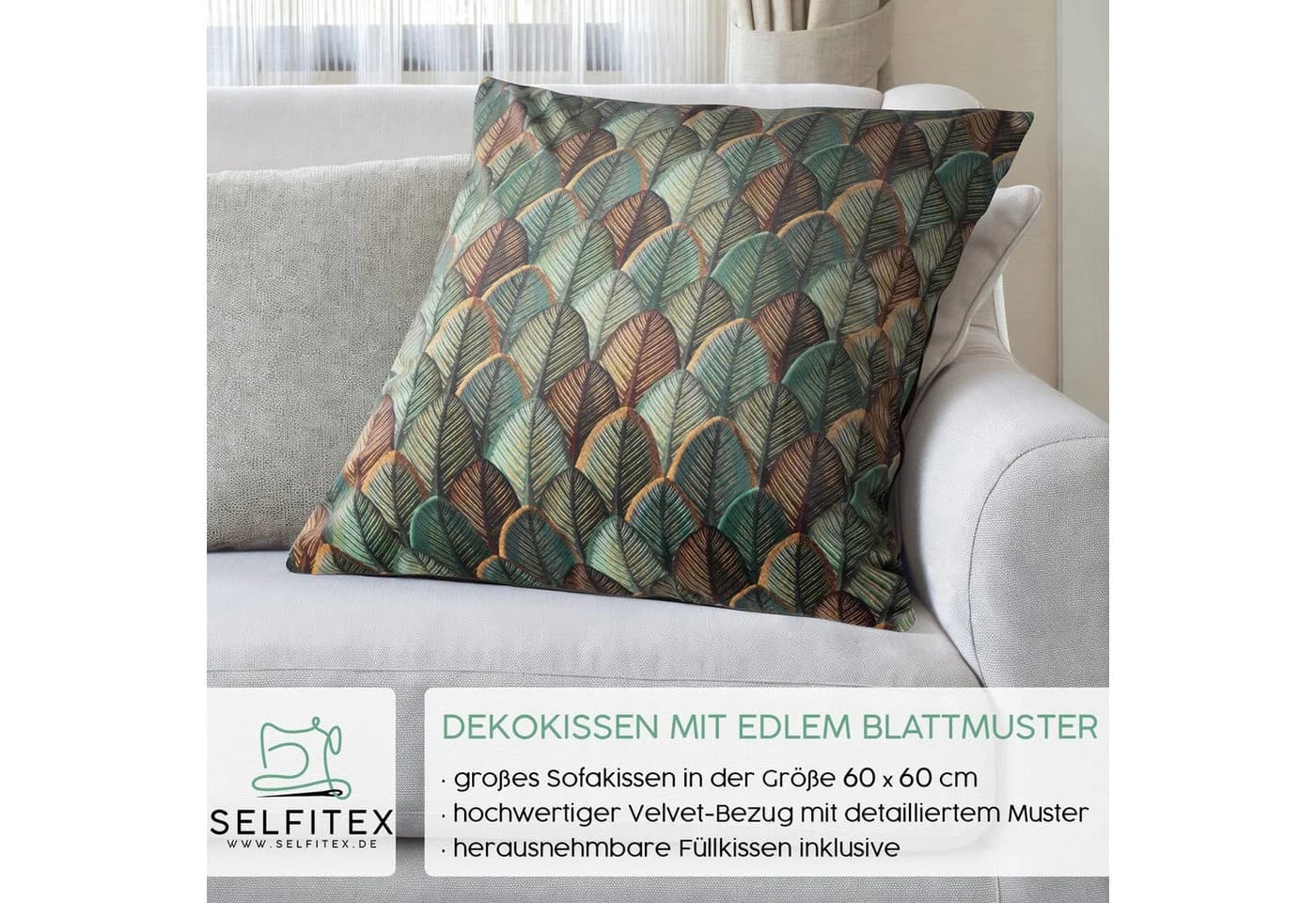 Selfitex Dekokissen Blattmotiv 60x60/60x80 cm mit Füllung