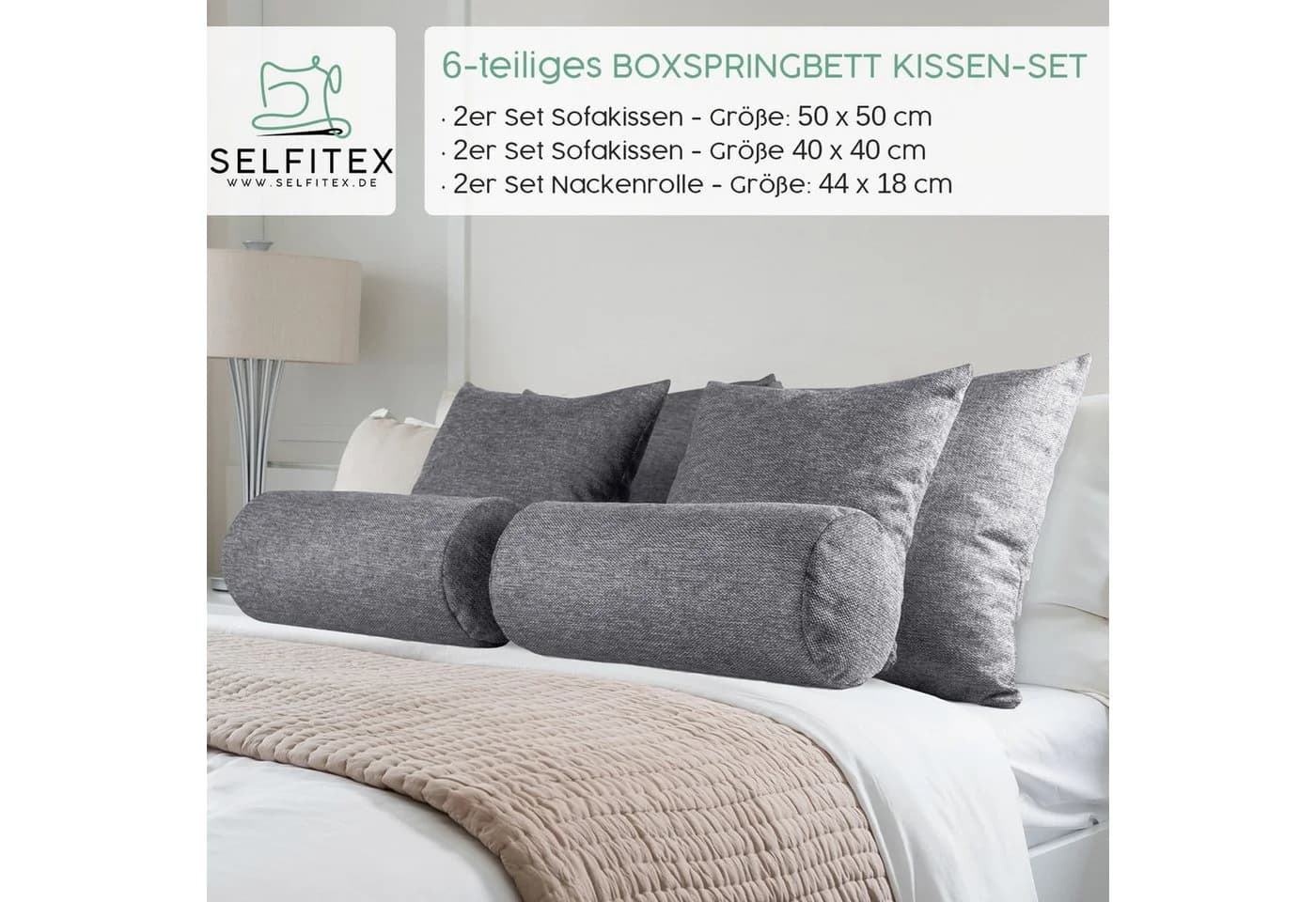 Selfitex Sofakissen 6-tlg. Set Grau Polyester