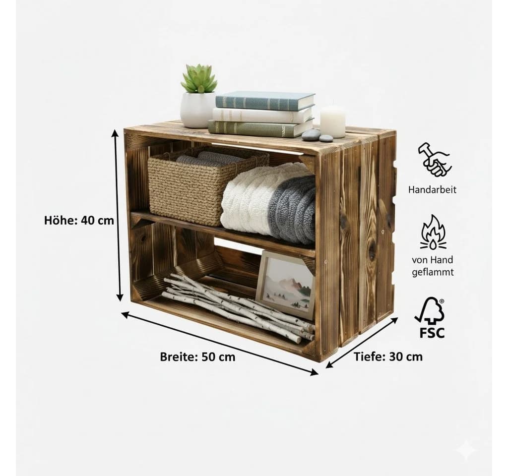 Teramico Holzkiste Obstkisten Regal 4er Set 50 x 40 x 30cm