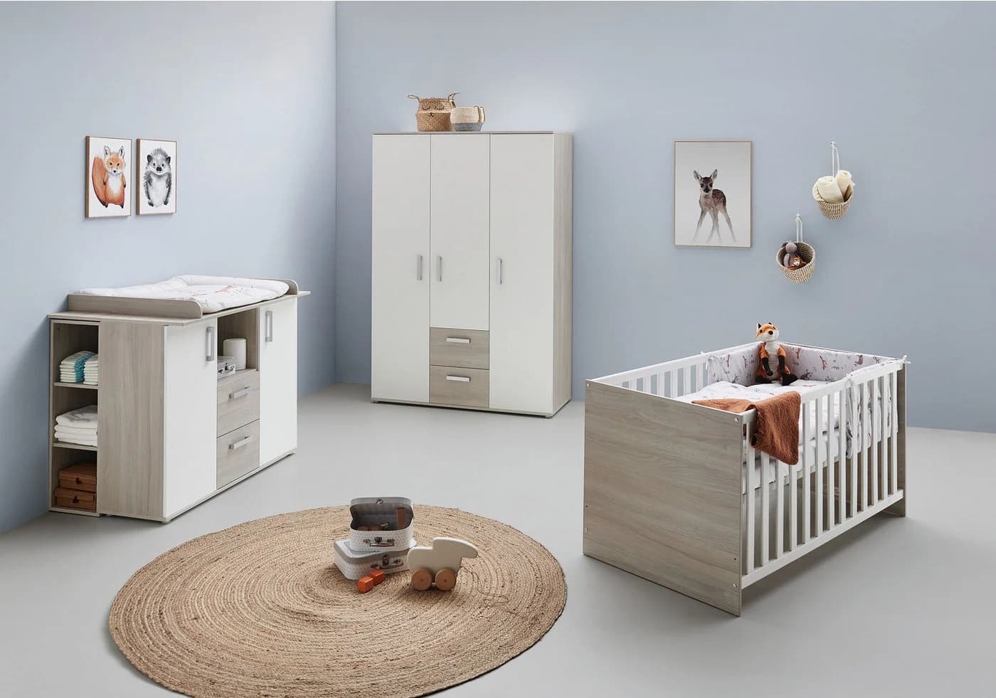 HOME AFFAIRE Babyzimmer-Komplettset Geert Grau/Weiß 4-teilig