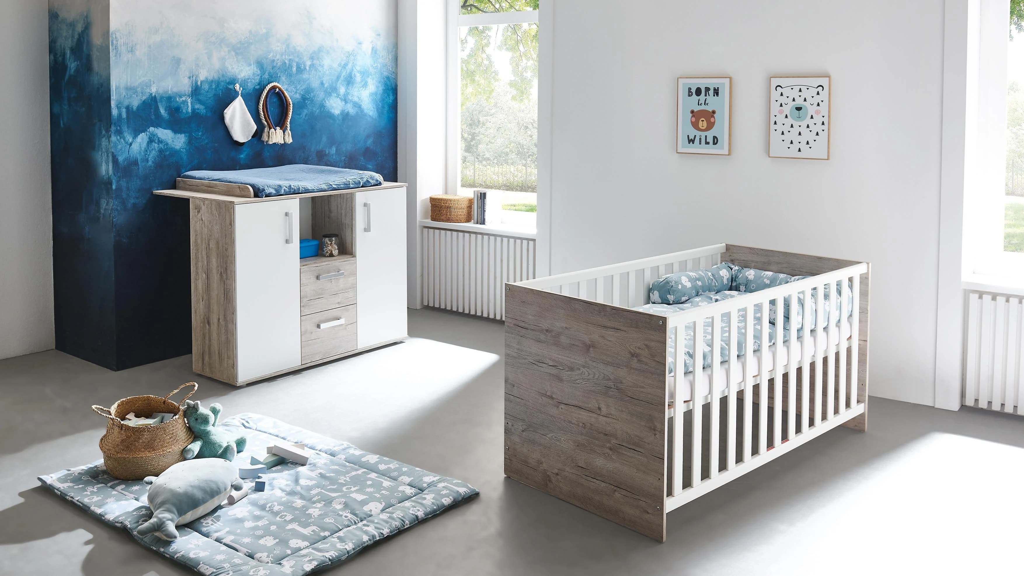 Arthur Berndt Babymöbel-Set Bente Weiß Eiche Sand Kinderbett Wickelkommode