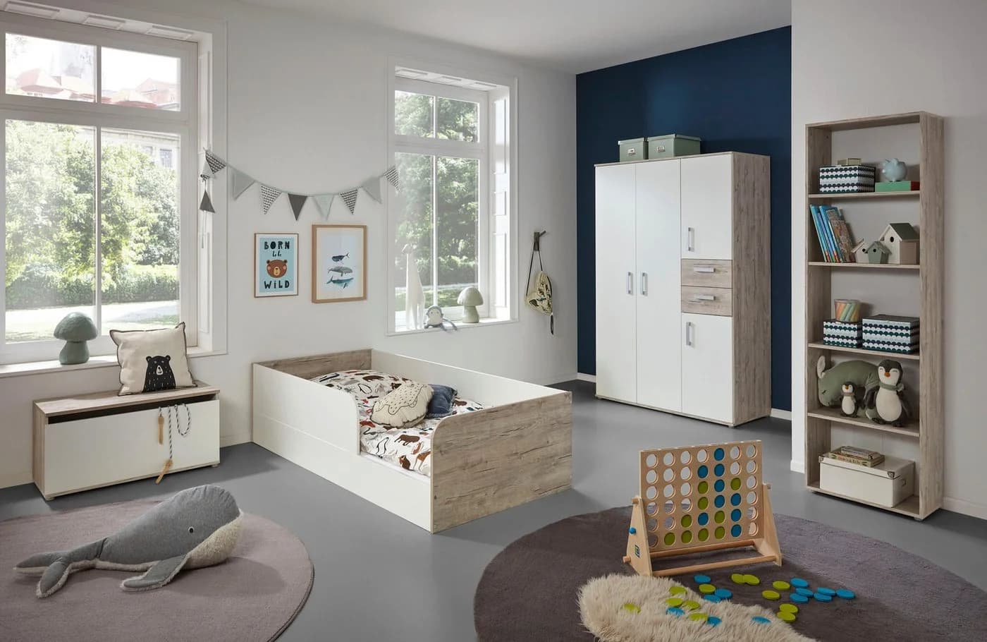 Jugendzimmer-Set Modern in Eiche Sand und Weiß