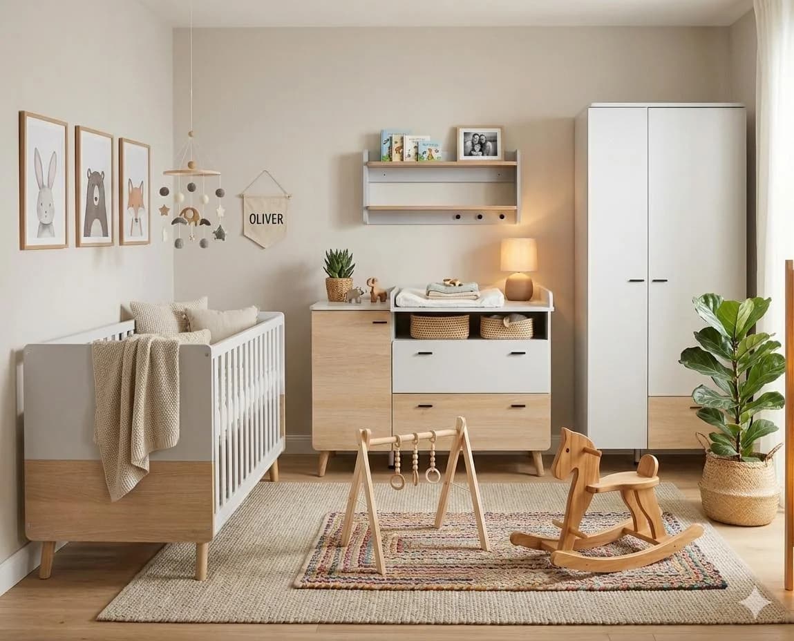 Arthur Berndt BABYZIMMER Set Lovis 3-teilig Hellgrau Eichefarben