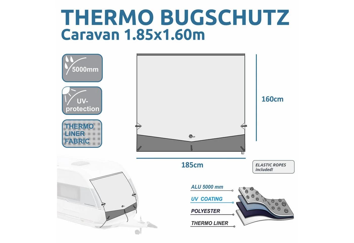 yourGEAR Thermo-Bugschutzplane Grau 185x160 cm für Wohnwagen
