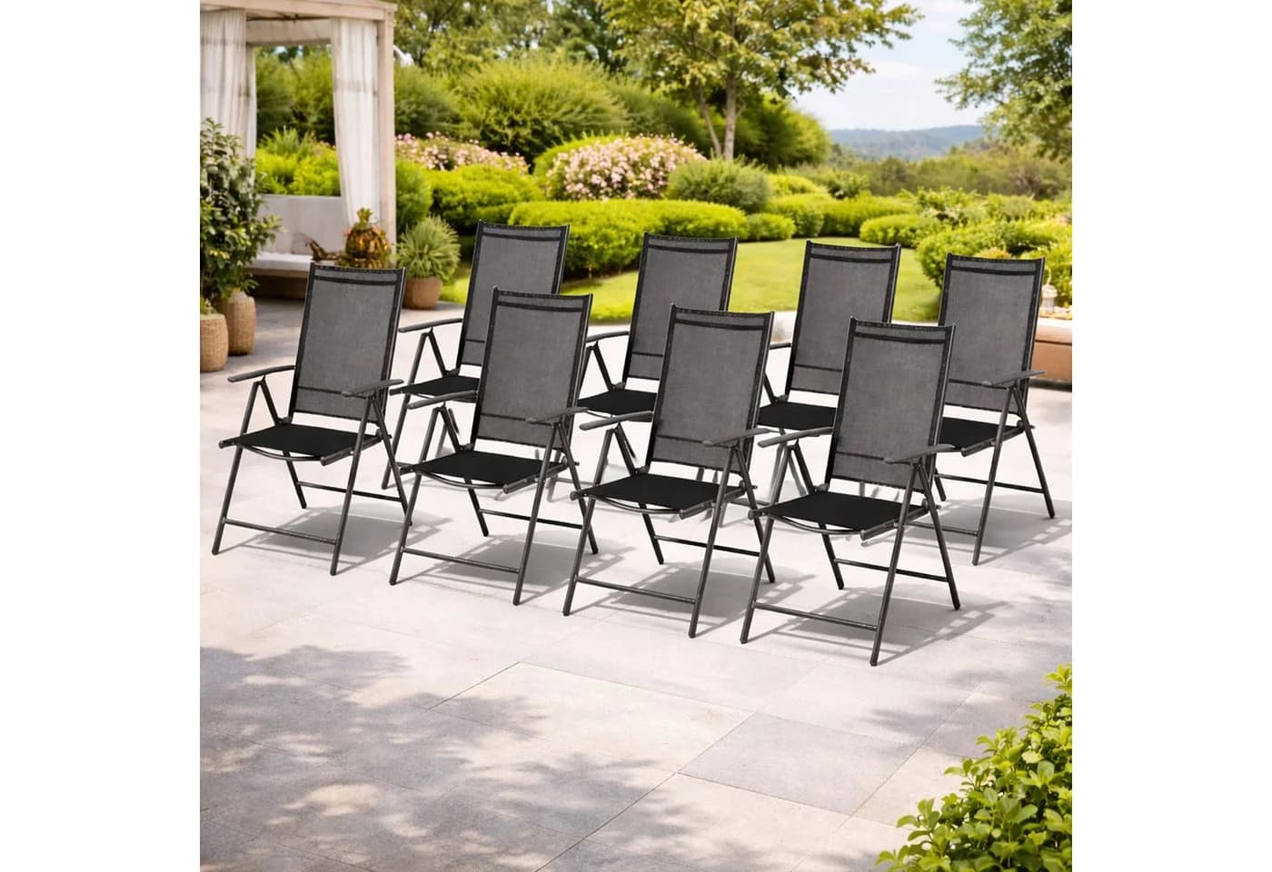 Mojawo 8er Set Klappstuhl Aluminium Textilene Anthrazit 7-fach verstellbar