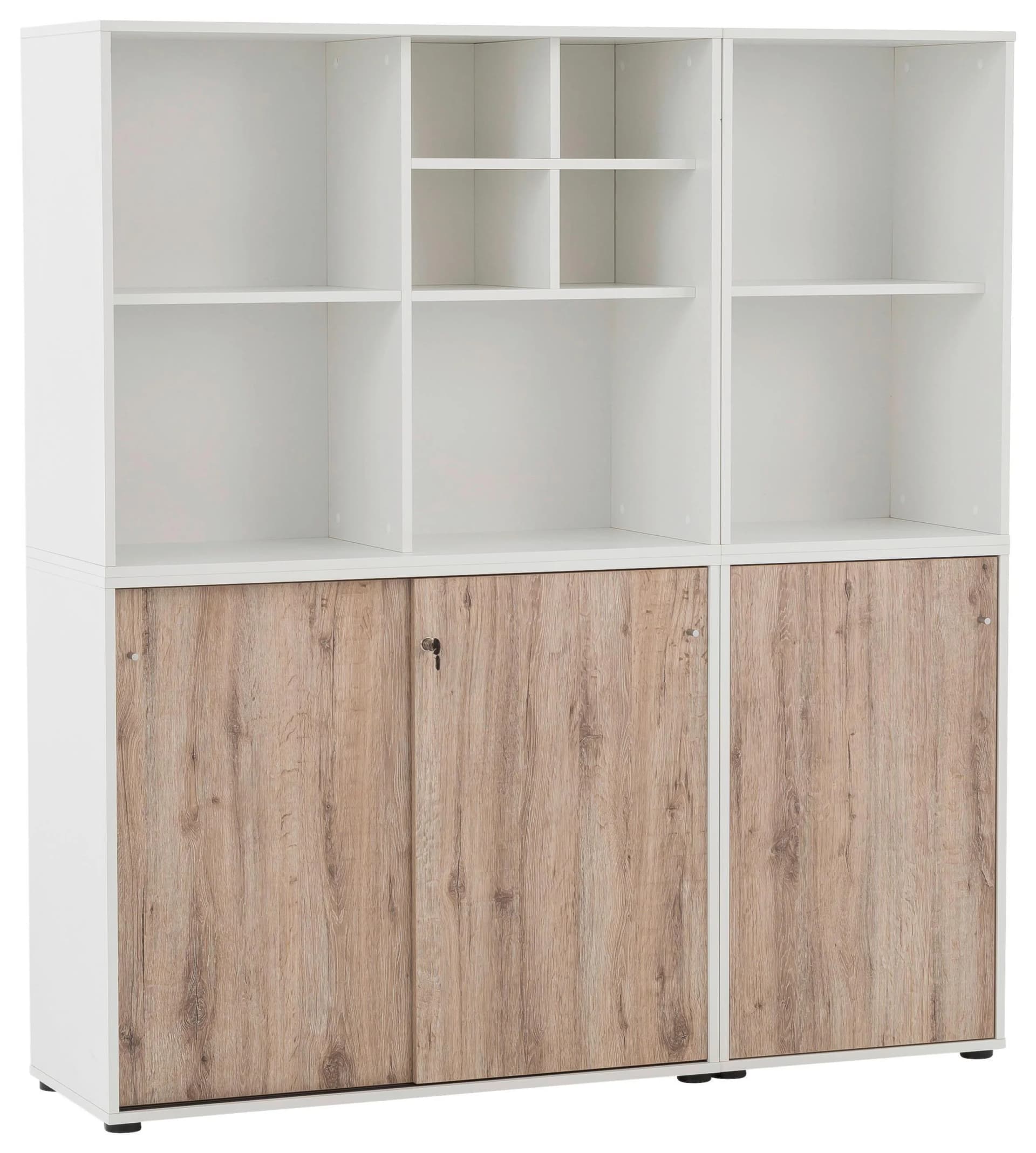 SCHILDMEYER Aktenschrank Serie 400 Weiß Wildeiche 3 Türen