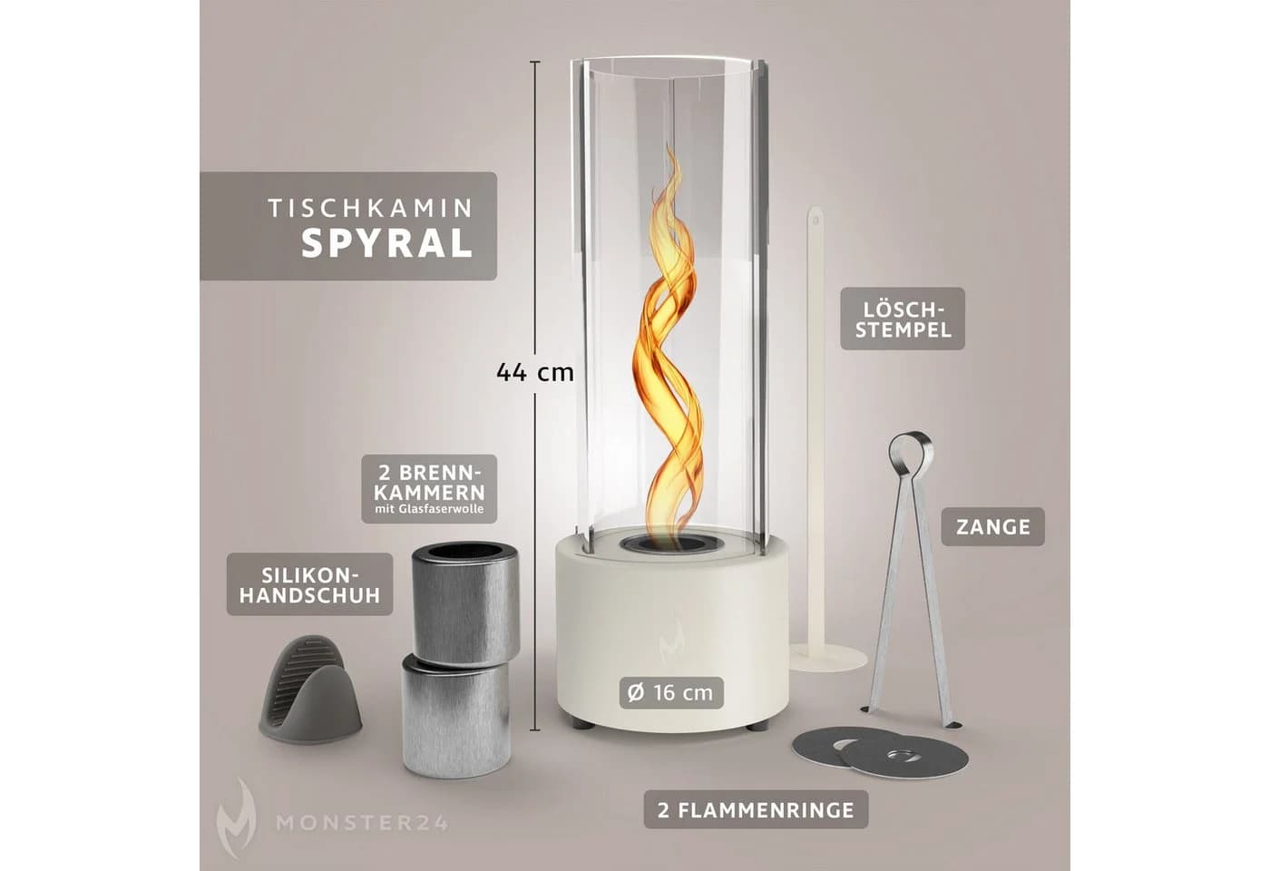 Monster24 Bio-Ethanol Tischkamin mit Tornado-Flamme Weiss