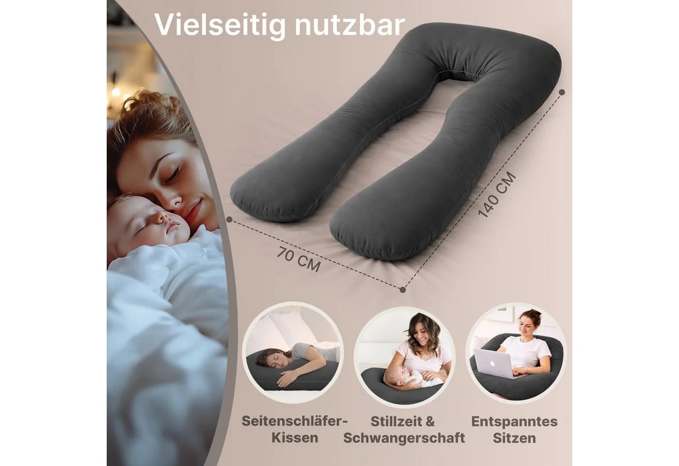 ELONEO Seitenschläferkissen XXL Multifunktionskissen