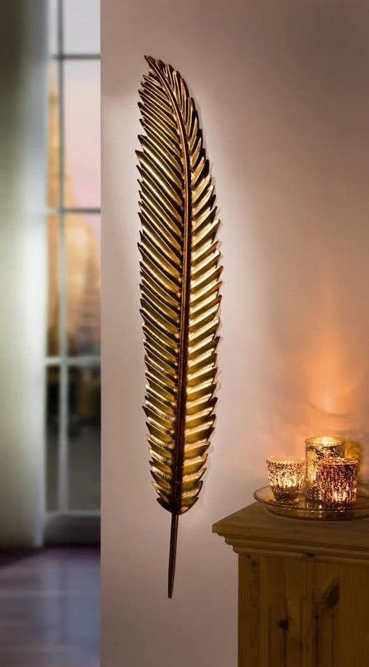 Dekoleidenschaft Wanddeko Feder aus Metall Gold 99 cm