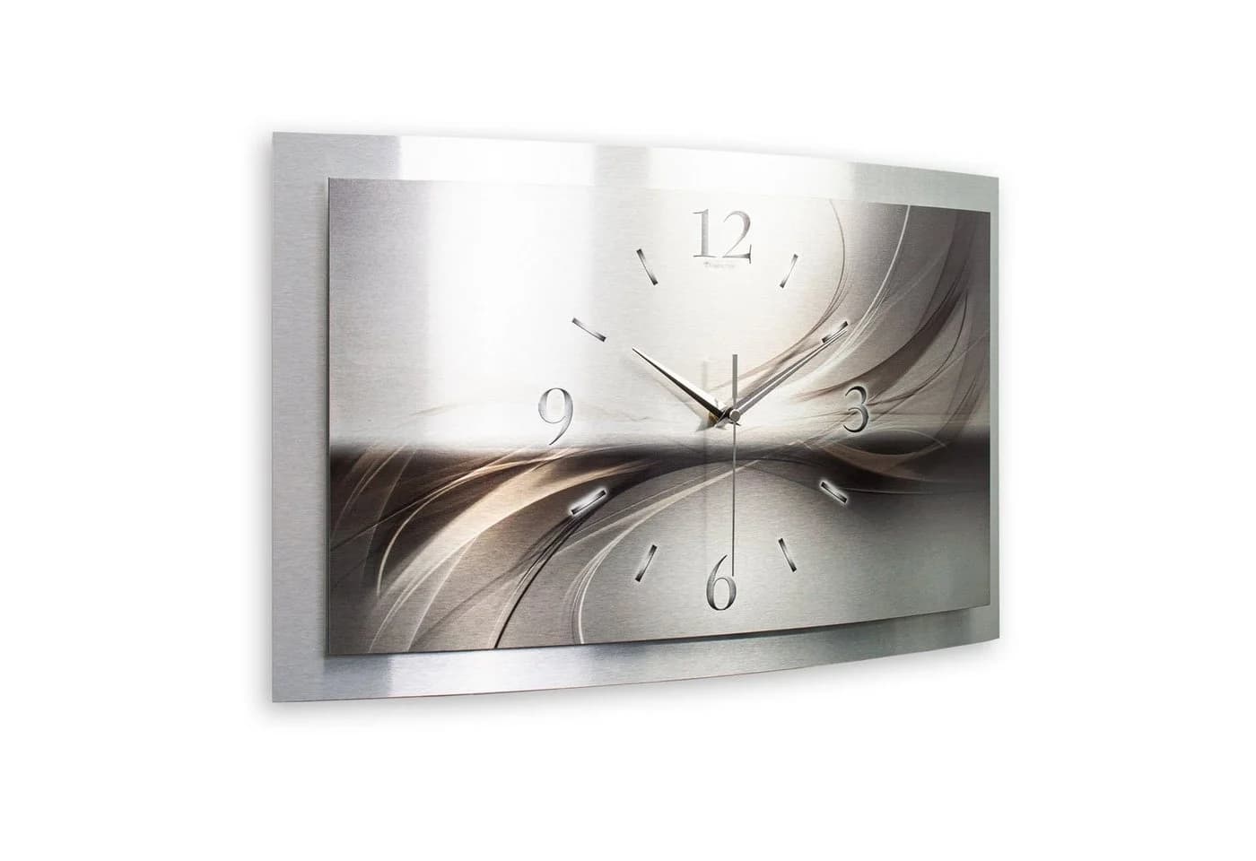 Kreative Feder Funkwanduhr 3D Designer-Wanduhr „Silverline“ Silber Aluminium