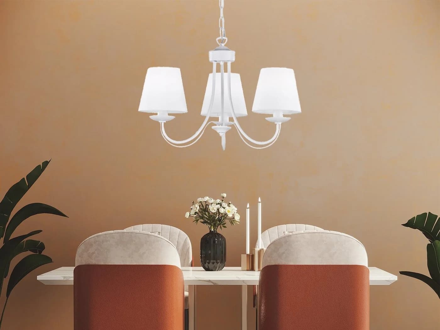 TRIO Leuchten LED Kronleuchter Weiß Vintage Stoffschirme