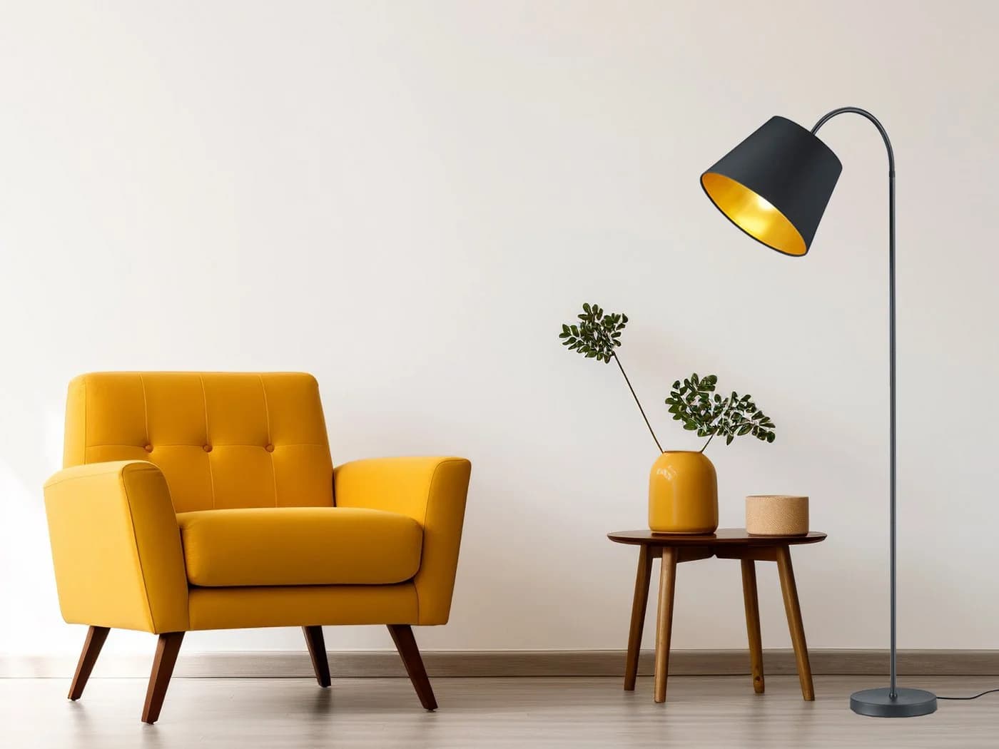 meineWunschleuchte Stehlampe Schwarz/Gold Flexarm E27