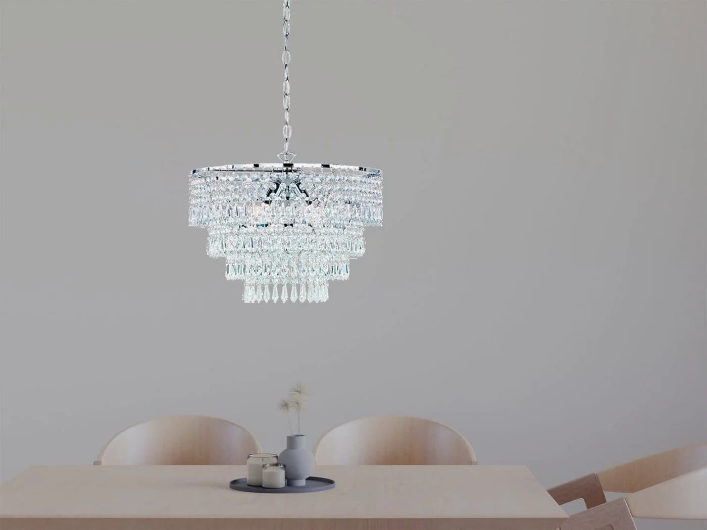 Reality Leuchten LED Kronleuchter Silber Chrom Dimmbar Kristall