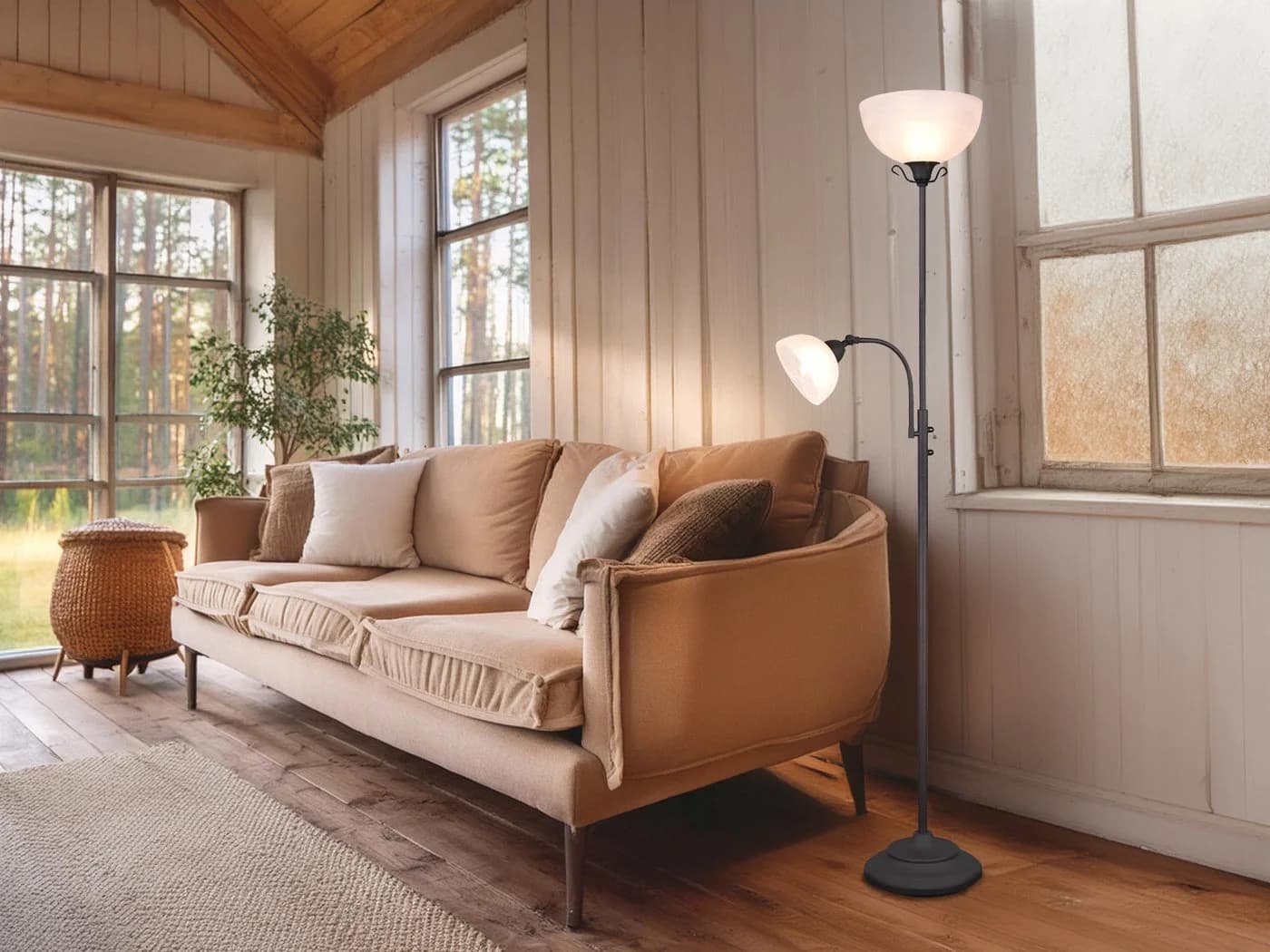 Reality Leuchten LED Deckenfluter Landhausstil mit Leselampe Dimmbar