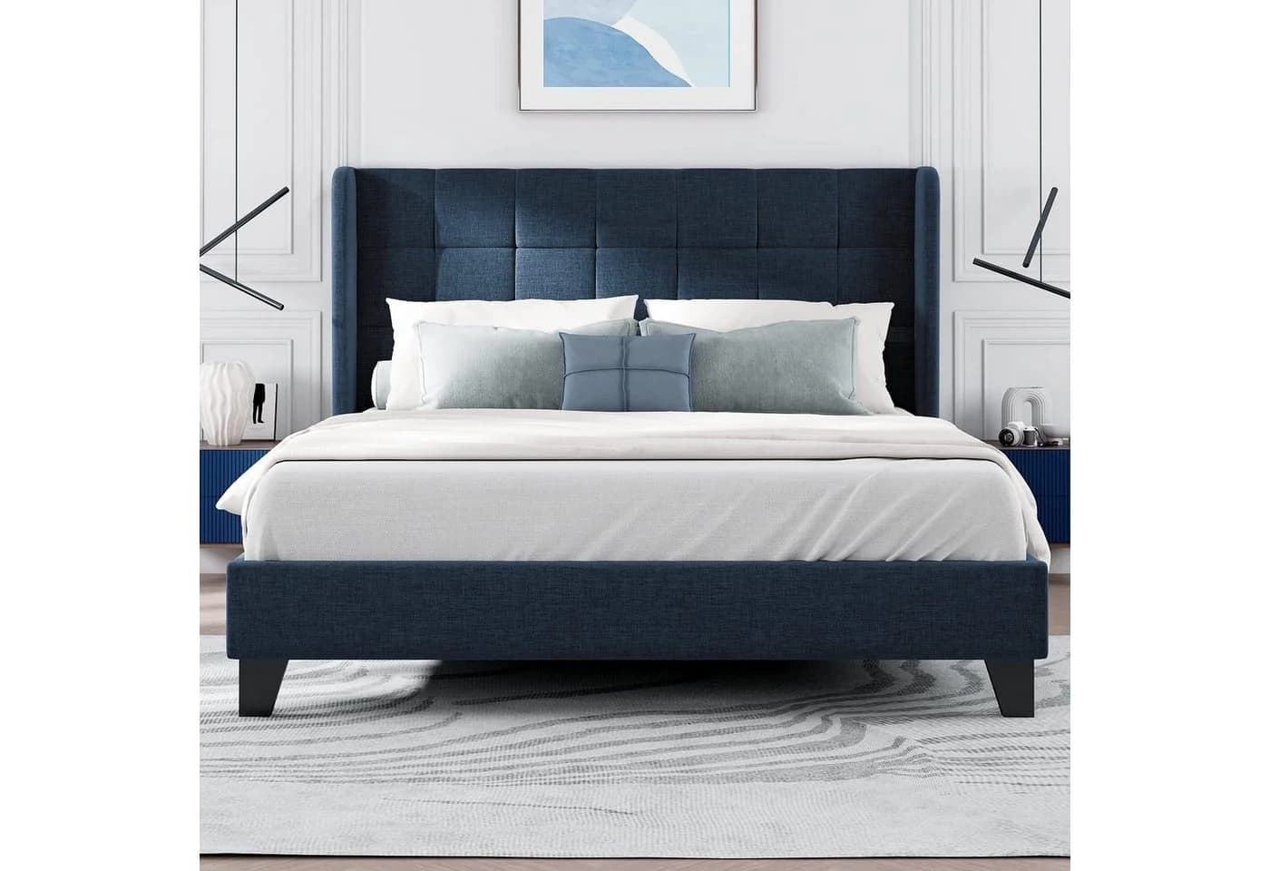 Flieks Polsterbett 140x200cm Leinen Blau