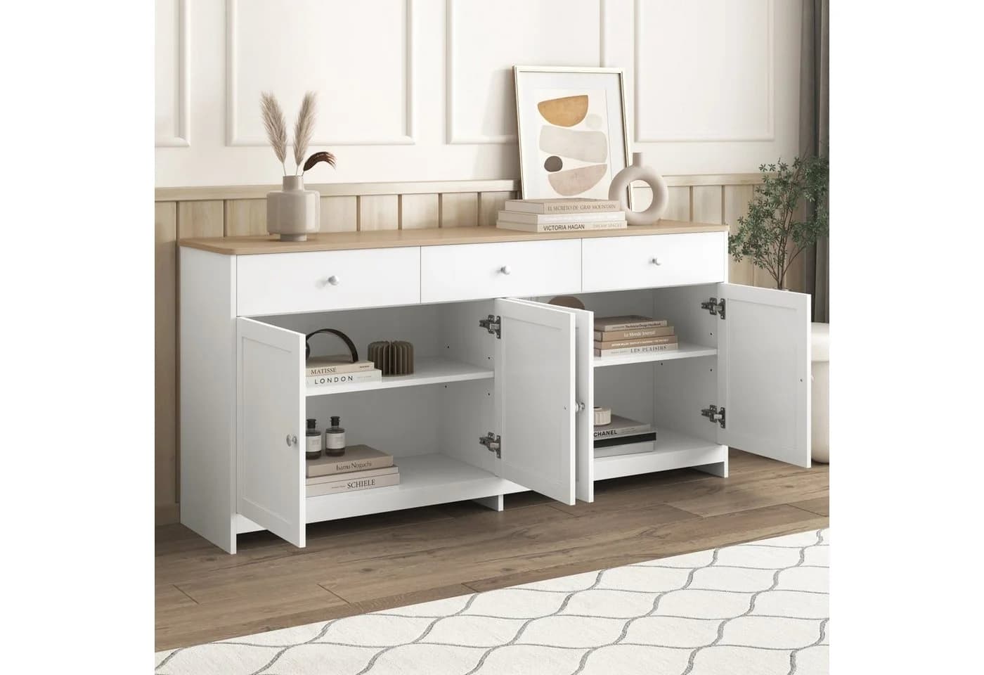 Merax Sideboard Landhausstil 160cm mit Schubladen und Türen