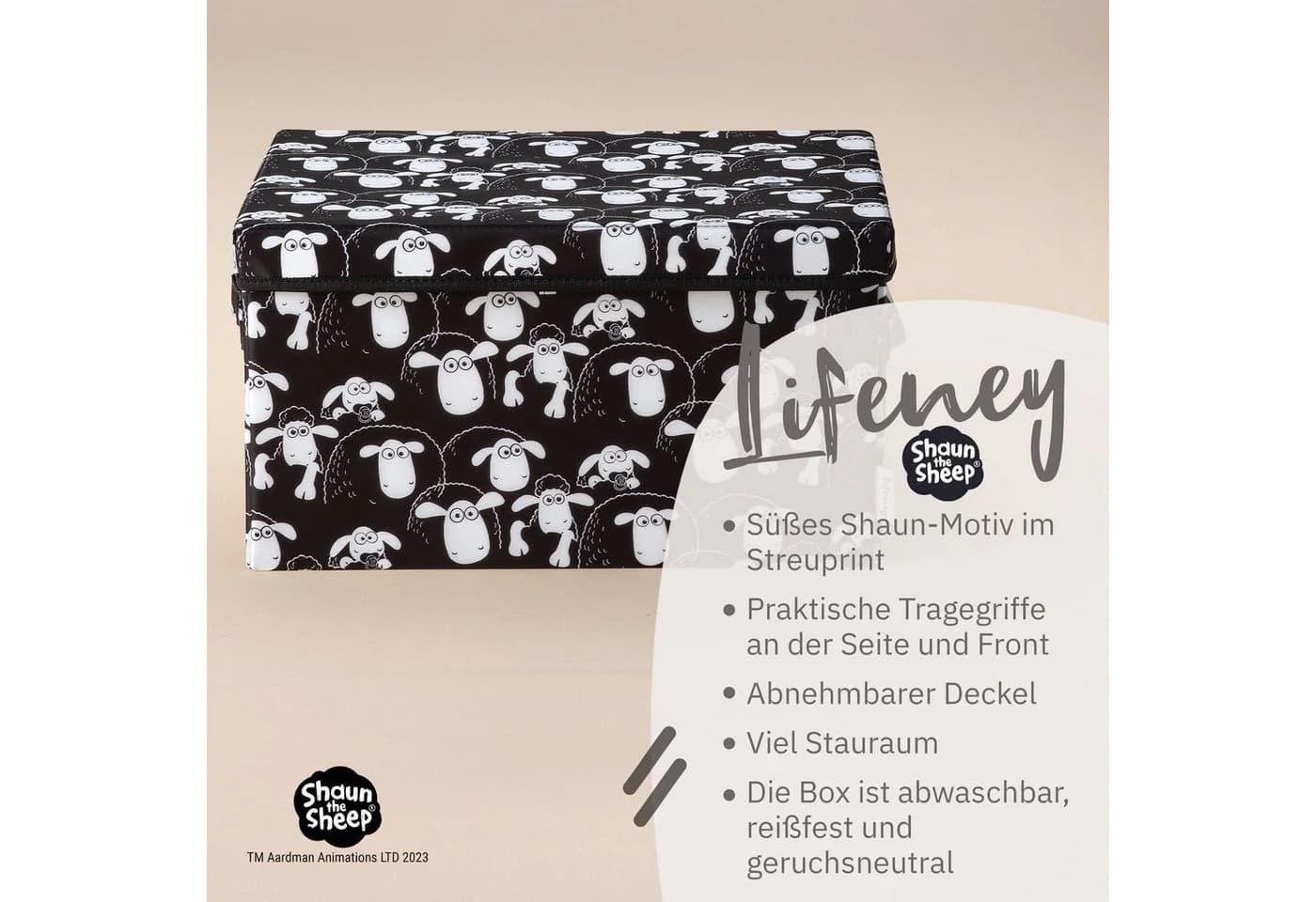 Lifeney Aufbewahrungsbox mit Deckel Shaun das Schaf Weiß/Schwarz