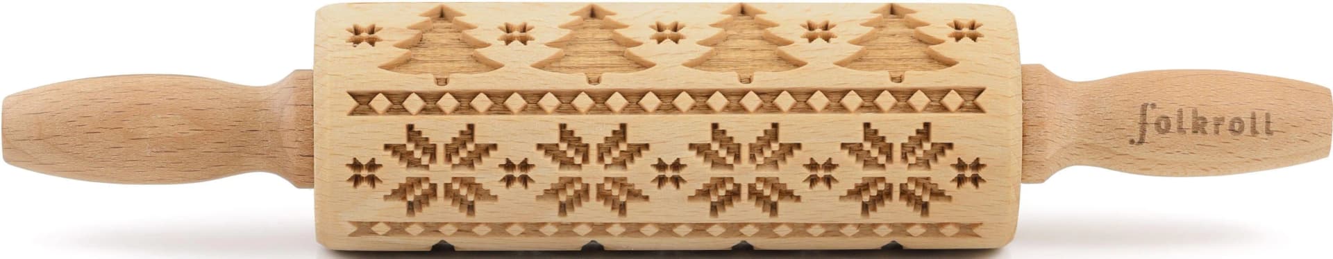 Folkroll 3D-Motiv-Teigrolle aus Massivholz Braun