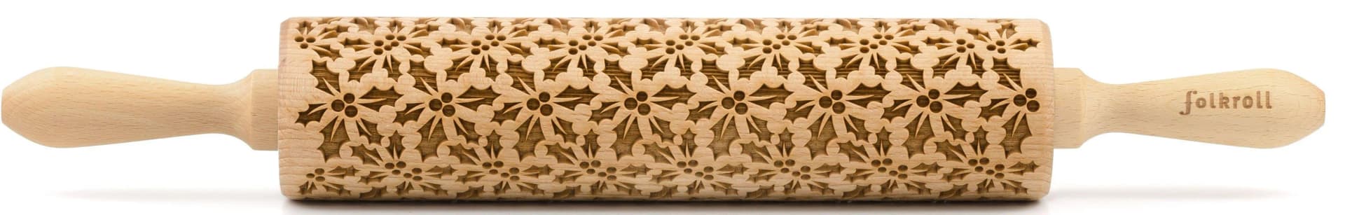 FOLKROLL 3D-Motiv-Teigrolle Stechpalme Buche Massivholz