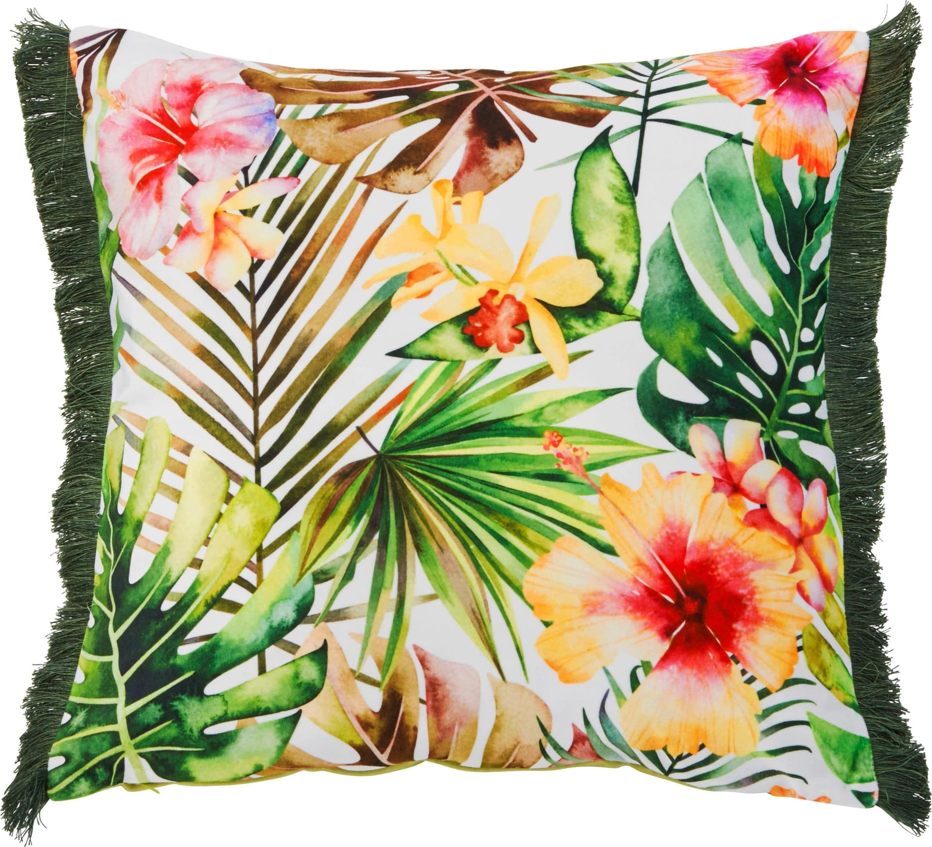 DONE. Dekokissen Fransen Kissenhülle Blumen Motiv Grün Bunt