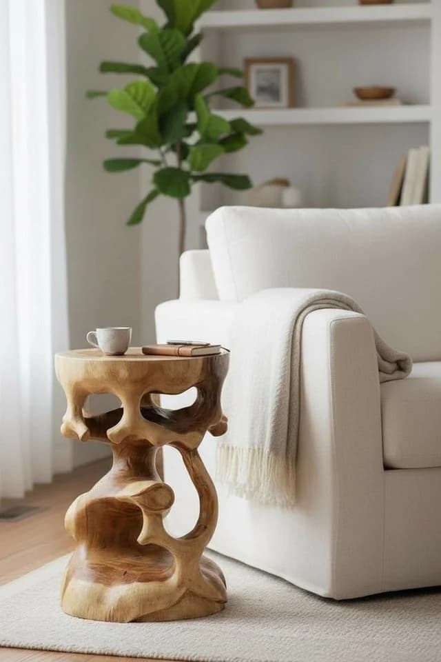 FaHome Beistelltisch Holzhocker Rund Braunes Suarholz