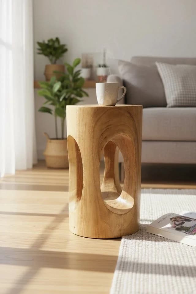 FaHome Beistelltisch Holzhocker Massiv Rund 50x30x30cm