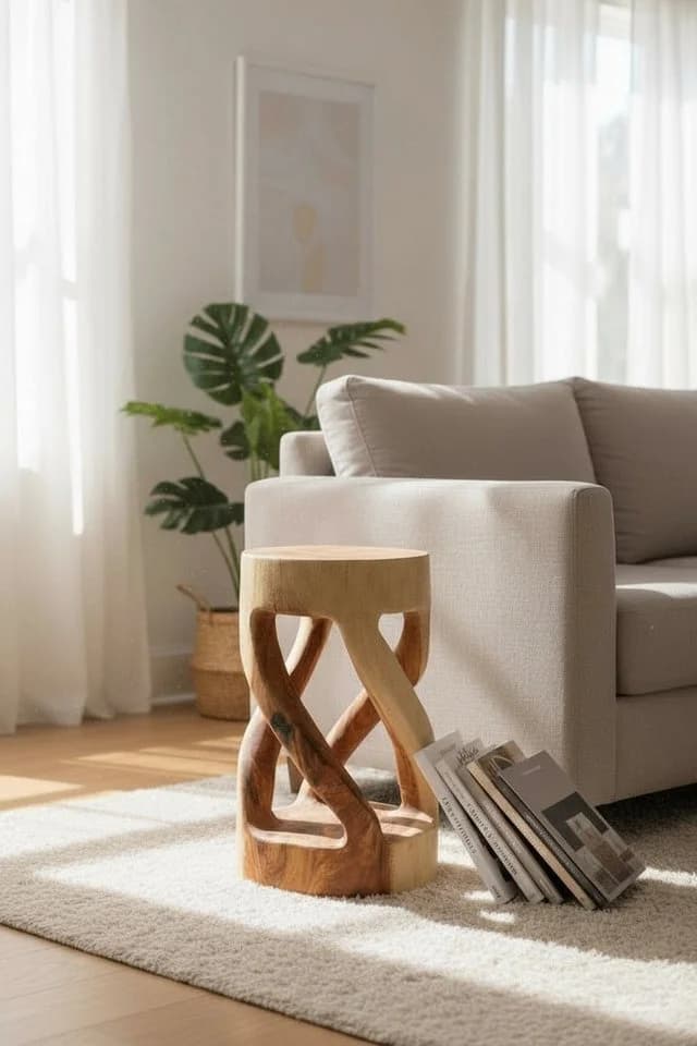 FaHome Beistelltisch Runder Holzhocker Massives Suarholz