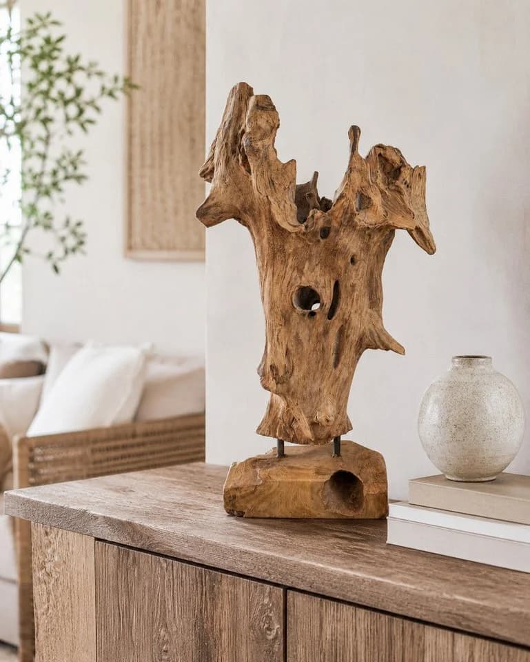 FaHome Skulptur Teakholz Handgefertigt Natürliche Maserung Braun