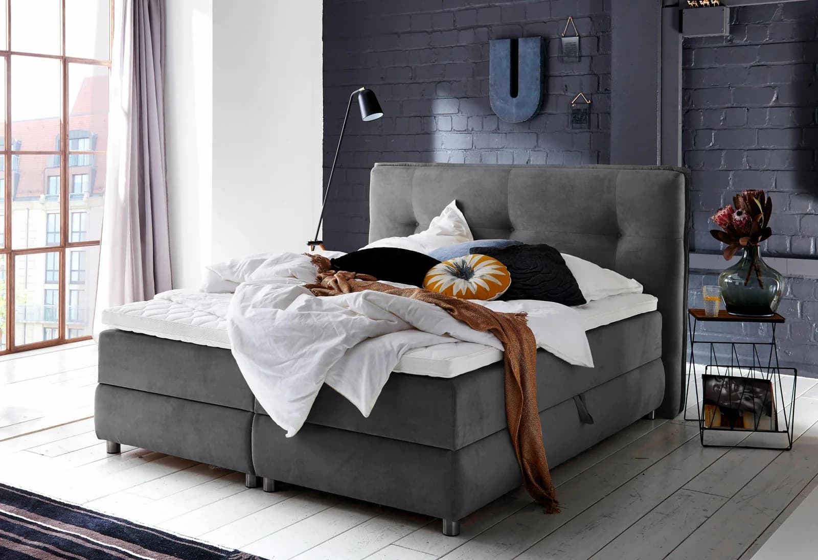ATLANTIC HOME COLLECTION Boxspringbett Tilo Anthrazit mit Bettkasten