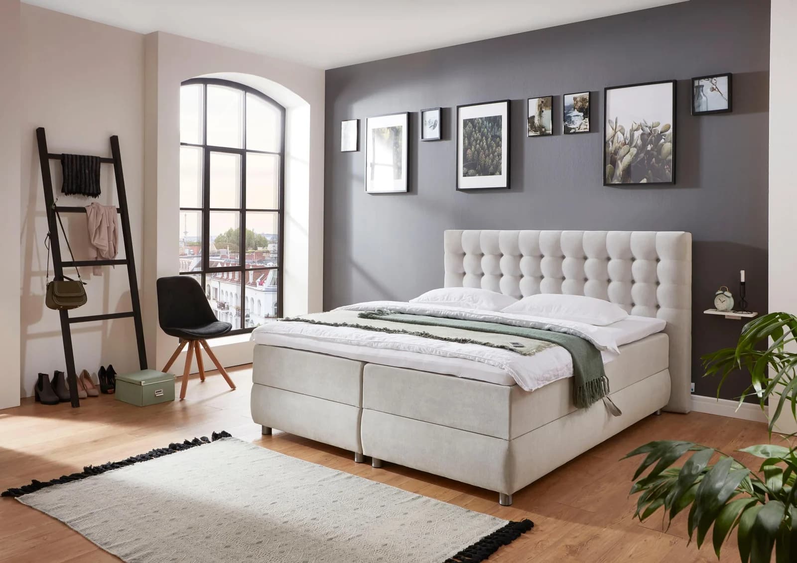 ATLANTIC HOME COLLECTION Boxspringbett Tina Hellgrau mit Bettkasten