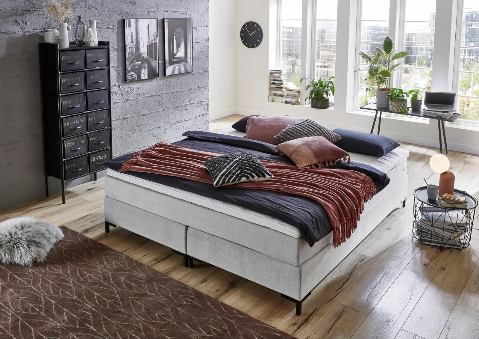 ATLANTIC HOME COLLECTION Boxspringbett Romy Grau 160x200 cm