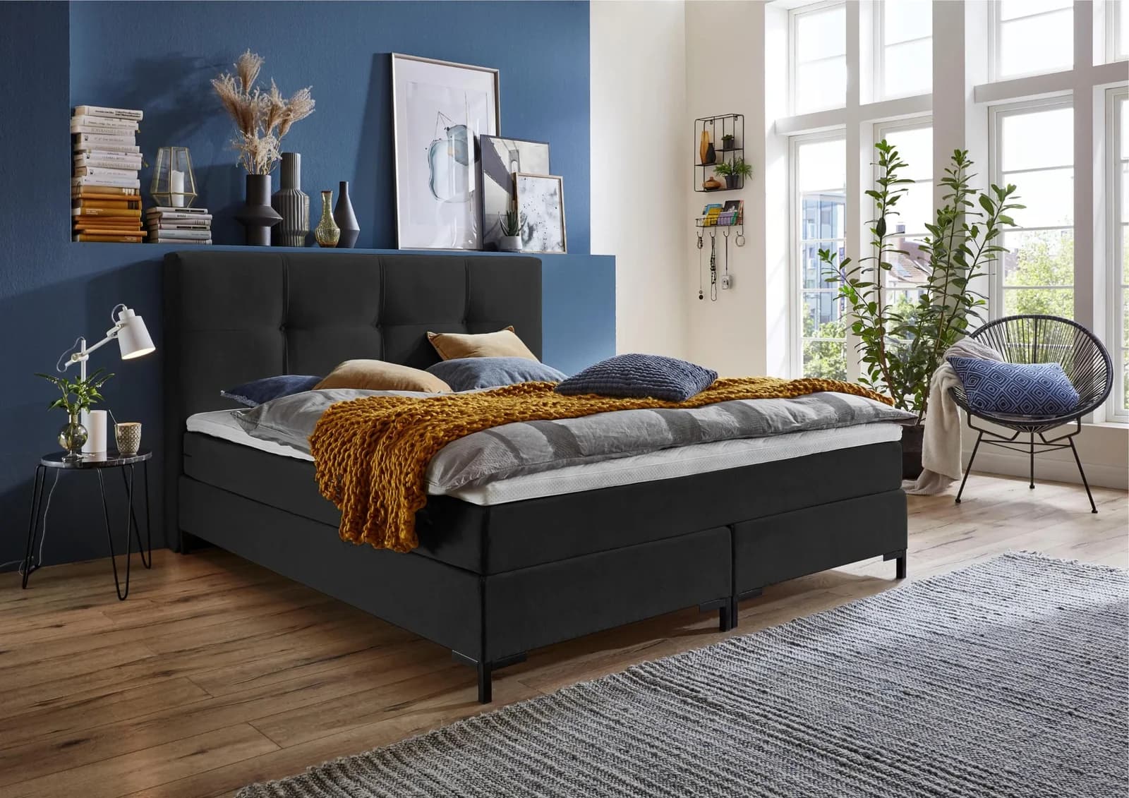 ATLANTIC HOME COLLECTION Boxspringbett Romy Anthrazit mit Topper